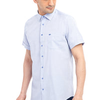 Lacivert Kısa Kol Desenli Klasik Gömlek