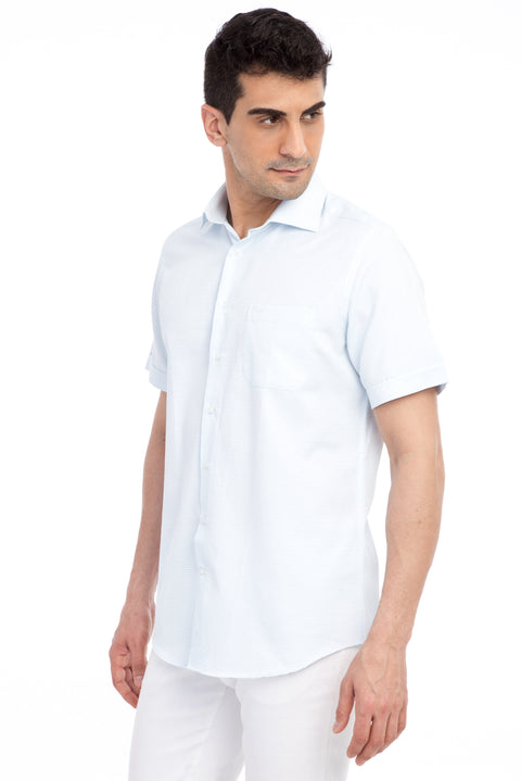 White Short-Sleeve Regular Fit Patterned Shirt