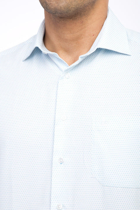 White Short-Sleeve Regular Fit Patterned Shirt