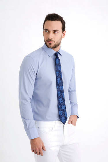 Mavi Uzun Kol Slim Fit Dar Kesim Gömlek