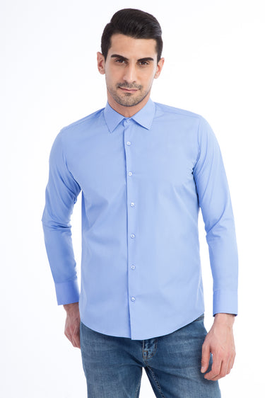 Mavi Uzun Kol Slim Fit Dar Kesim Gömlek