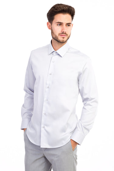 Açık Gri Uzun Kol Non Iron Saten Slim Fit Dar Kesim Gömlek