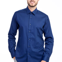 Lacivert Uzun Kol Non Iron Saten Slim Fit Dar Kesim Gömlek