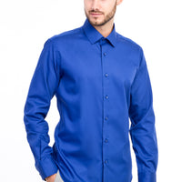 Mavi Uzun Kol Slim Fit Dar Kesim Non Iron Saten Gömlek