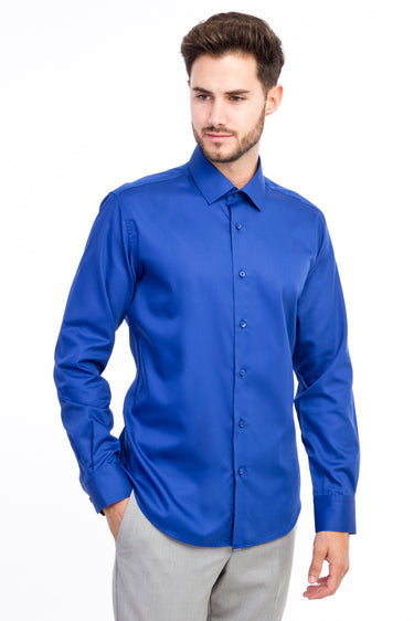 Mavi Uzun Kol Slim Fit Dar Kesim Non Iron Saten Gömlek