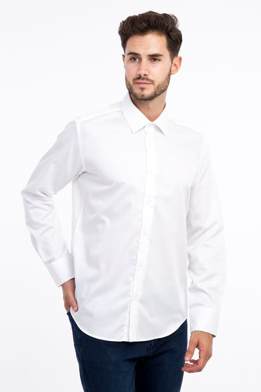 Beyaz Uzun Kol Non Iron Slim Fit Dar Kesim Saten Gömlek