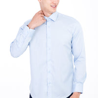 Açık Mavi Uzun Kol Non Iron Saten Slim Fit Dar Kesim Gömlek