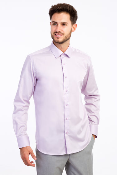 Lila Uzun Kol Slim Fit Dar Kesim Non Iron Saten Gömlek