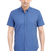 Lacivert Kısa Kol Desenli Slim Fit Dar Kesim Pamuk Gömlek