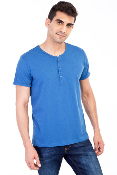 Mavi Bisiklet Yaka Düğmeli Regular Fit Pamuk Tişört