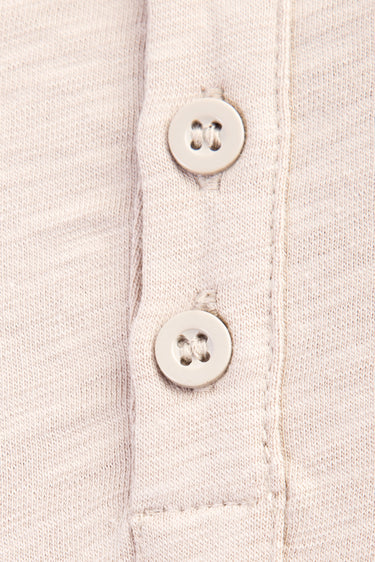 Bej Bisiklet Yaka Düğmeli Regular Fit Pamuk Tişört