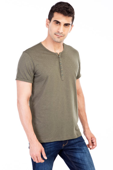 Haki Regular Fit Düğmeli Yaka Pamuk Tişört
