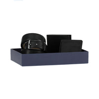 Black Plain 3-Piece Belt & Wallet & Card Holder Set in Gift Box