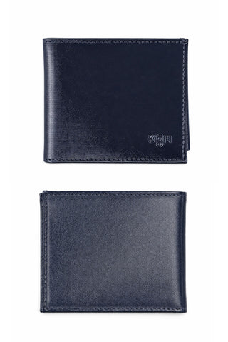 Orta Lacivert Desenli 3'lü Kemer & Cüzdan & Kartlık Hediye Kutulu Set