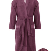 Mor Kimono Yaka Mürdüm Jakarlı Pamuk Bornoz