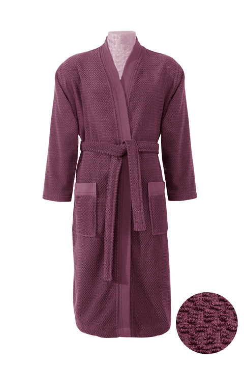 Mor Kimono Yaka Mürdüm Jakarlı Pamuk Bornoz