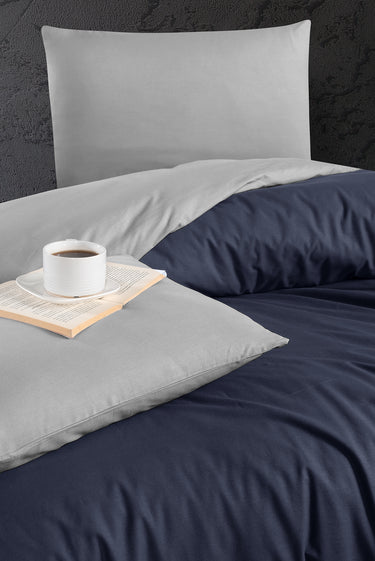 Lacivert Tek Kişilik Çift Taraflı Pamuk Nevresim Takımı