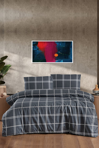 Orta Antrasit Tek Kişilik Ekose Pamuk Nevresim Takımı