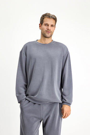 Koyu Antrasit Uzun Kol Bisiklet Yaka 2'li Modal Eşofman Takımı