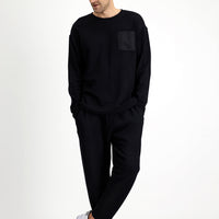 Siyah Uzun Kol Bisiklet Yaka 3'lü Şortlu Pijama Seti