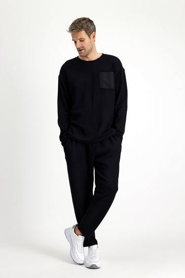 Siyah Uzun Kol Bisiklet Yaka 3'lü Şortlu Pijama Seti