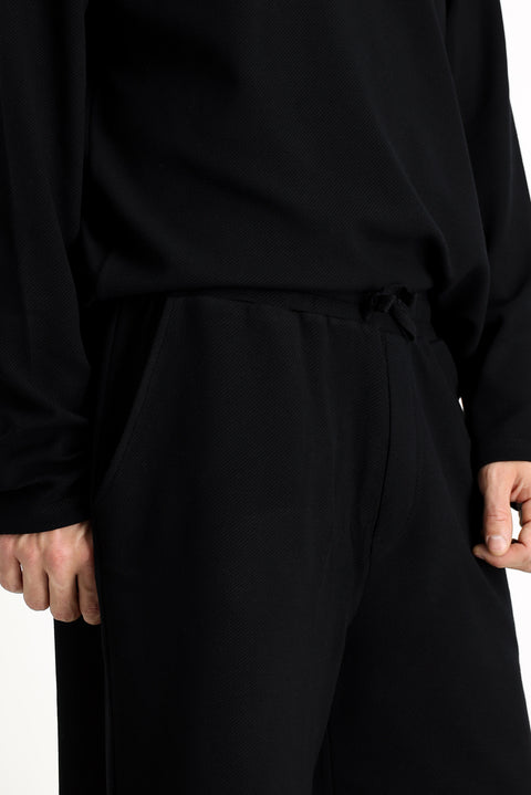 Siyah Uzun Kol Bisiklet Yaka 3'lü Şortlu Pijama Seti