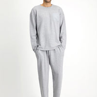 Orta Gri Melanj Uzun Kol Bisiklet Yaka 3'lü Şortlu Pijama Seti