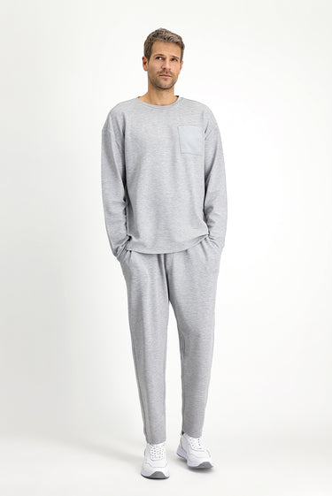 Orta Gri Melanj Uzun Kol Bisiklet Yaka 3'lü Şortlu Pijama Seti