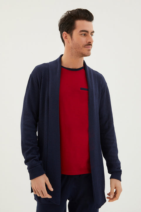 Koyu Bordo 3'lü Triko Roblu Yarım Bisiklet Yaka Pamuk Pijama Takımı