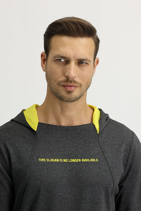 Open Anthracite Hooded Printed Sweatshirt