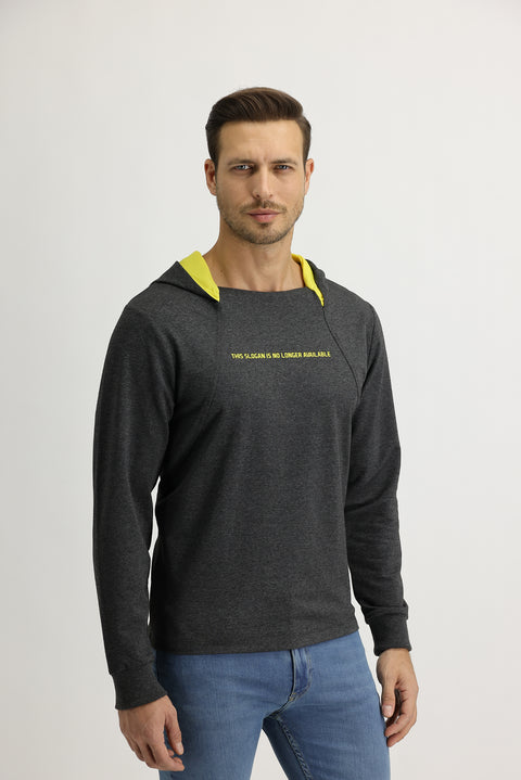 Open Anthracite Hooded Printed Sweatshirt