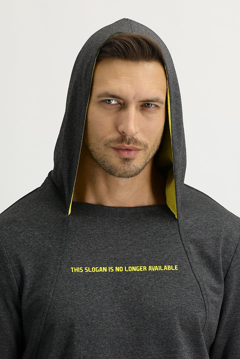 Open Anthracite Hooded Printed Sweatshirt