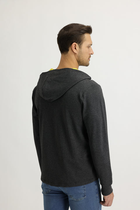 Open Anthracite Hooded Printed Sweatshirt