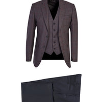 Acı Kahve Slim Fit Dar Kesim Ekose Takım Elbise