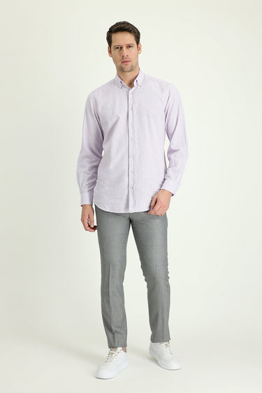 Gümüş Slim Fit Dar Kesim Yünlü Klasik Kumaş Pantolon