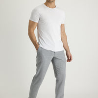 Açık Gri 7 Drop Slim Fit Dar Kesim Yünlü Beli Lastikli İpli Kuşgözü Kumaş Pantolon