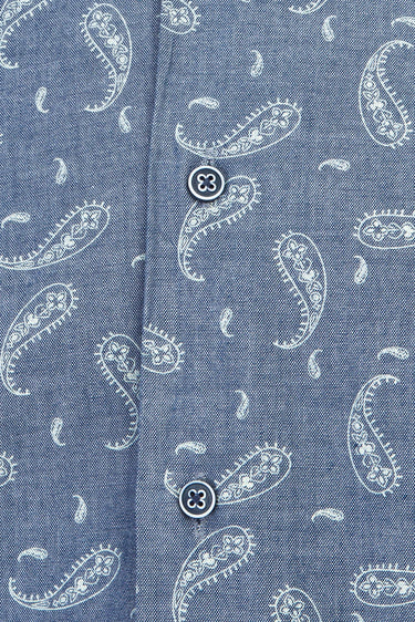 Açık Lacivert Uzun Kol Desenli Slim Fit Dar Kesim Pamuk Gömlek