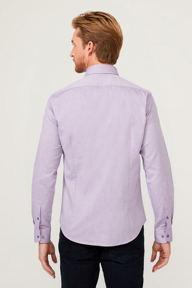 Lila Uzun Kol Slim Fit Dar Kesim Pamuk Gömlek