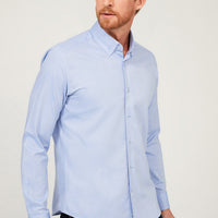 Blue Long Sleeve Slim Fit Narrow Cut Cotton Shirt