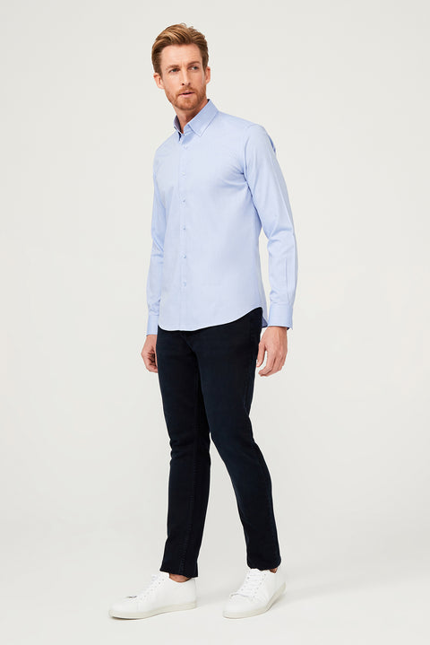 Blue Long Sleeve Slim Fit Narrow Cut Cotton Shirt