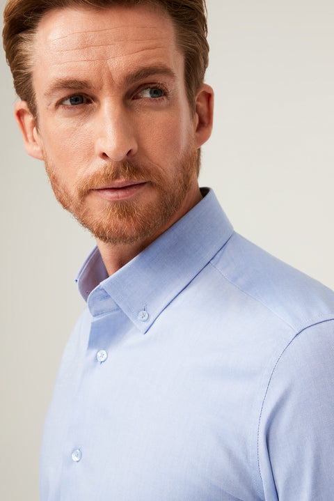 Blue Long Sleeve Slim Fit Narrow Cut Cotton Shirt