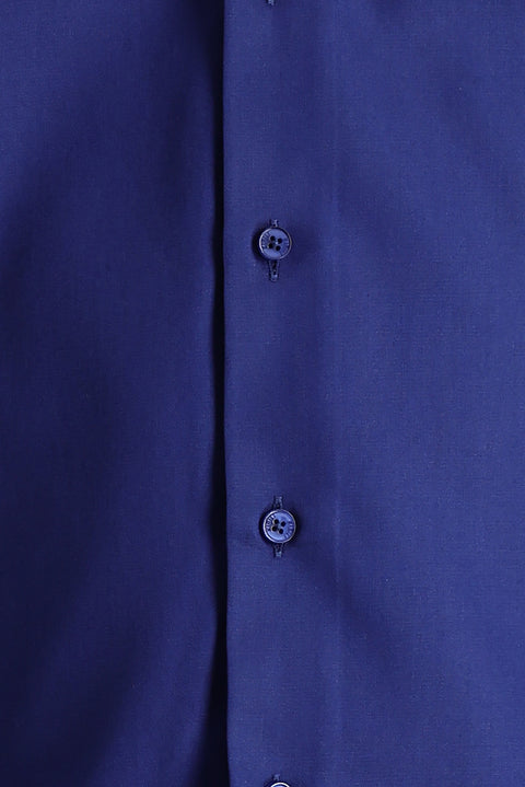 Orta Lacivert Uzun Kol Slim Fit Dar Kesim Non Iron Saten Pamuklu Gömlek
