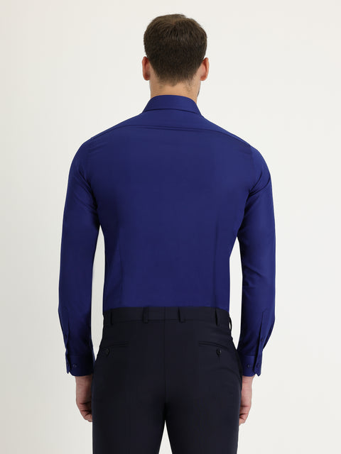 Orta Lacivert Uzun Kol Slim Fit Dar Kesim Non Iron Saten Pamuklu Gömlek