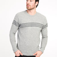 Medium Grey Crew Neck Wool Slim Fit Narrow Cut Knit Sweater