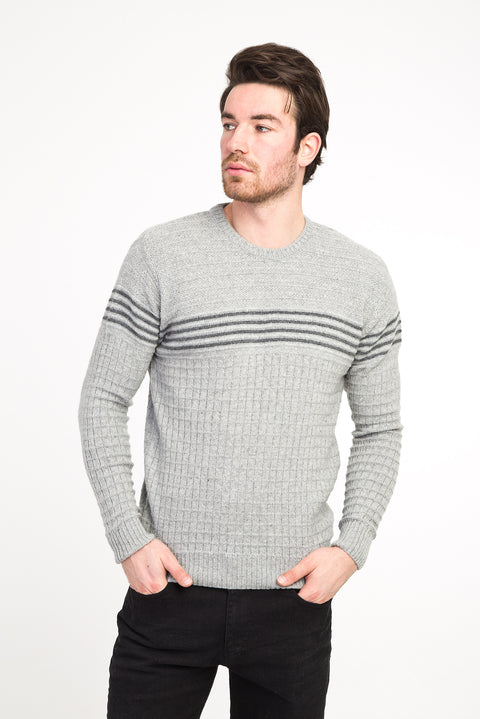 Medium Grey Crew Neck Wool Slim Fit Narrow Cut Knit Sweater