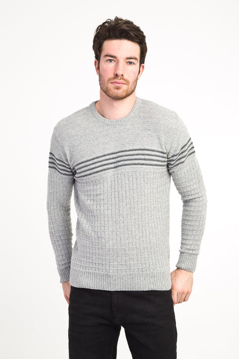 Medium Grey Crew Neck Wool Slim Fit Narrow Cut Knit Sweater