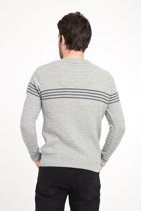 Medium Grey Crew Neck Wool Slim Fit Narrow Cut Knit Sweater