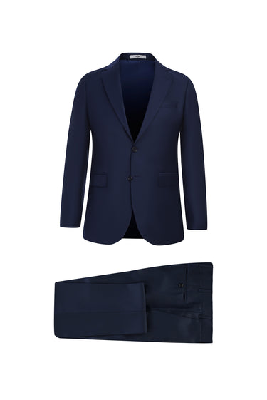 Orta Lacivert Slim Fit Dar Kesim Yünlü Takım Elbise