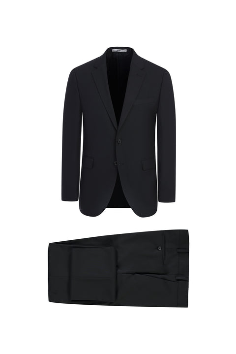 Siyah 7 Drop Slim Fit Dar Kesim Yünlü Takım Elbise