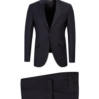 Siyah Lacivert Slim Fit Dar Kesim Yünlü Takım Elbise
